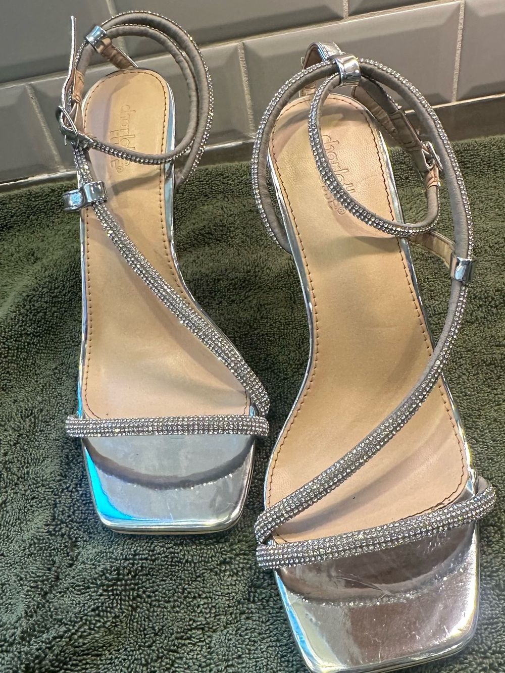 Charlotte Russe Silver Rhinestone Strappy Heels